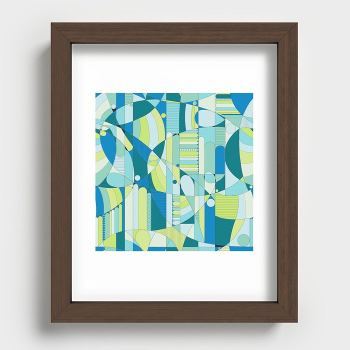 BLUE AND GREEN GEO Recessed Framed Print