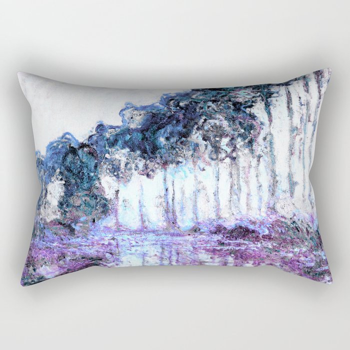 Monet : Poplars Lavender Periwinkle Deep Blue Rectangular Pillow