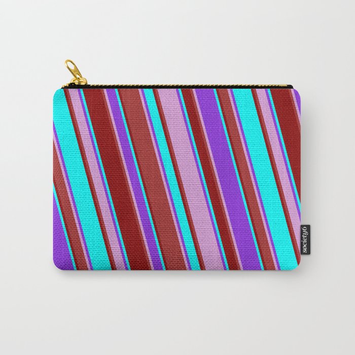 Purple, Plum, Brown, Dark Red & Cyan Colored Lines/Stripes Pattern Carry-All Pouch