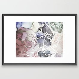 Alcohol Abstract. Gray and Black Blots. Clear water Divorces. Ink Blot. Alcohol Ink Splatter. Aquamarine Spray Gouache drawn. Contrast Grayscale Colorful Texture. Framed Art Print