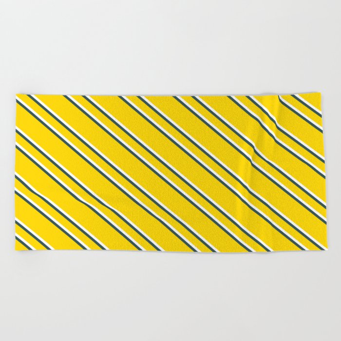 Yellow, White, and Dark Slate Gray Colored Lined/Striped Pattern Beach Towel