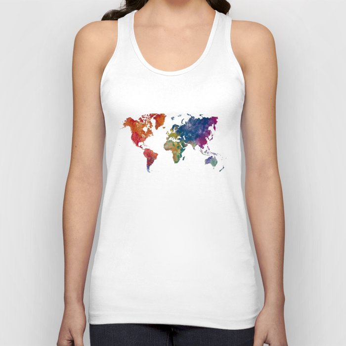 world map in watercolor-multicolor Tank Top