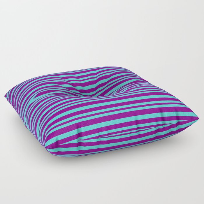 Purple & Turquoise Colored Pattern of Stripes Floor Pillow