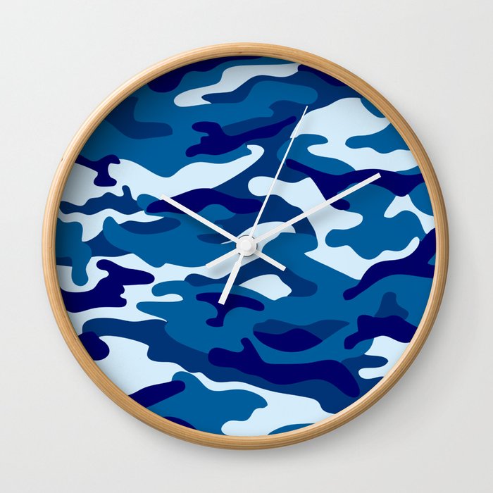 Camouflage Pattern Blue Colours Wall Clock