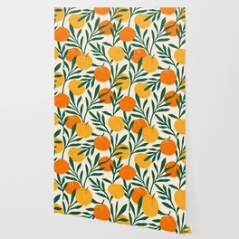 Vintage seamless pattern with mandarins. Trendy hand drawn textures. Modern abstract design Wallpaper