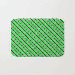 [ Thumbnail: Hot Pink, Green, Lime, and Dark Green Colored Stripes Pattern Bath Mat ]