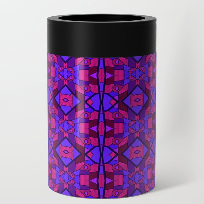 stained glass style geometric pattern in deep purple colors Can Cooler