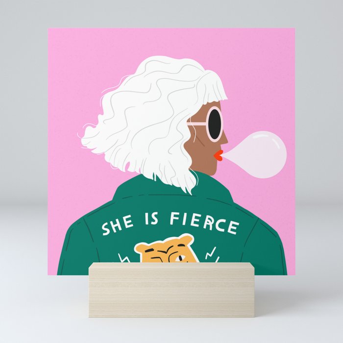 She is Fierce Pink and Green Mini Art Print
