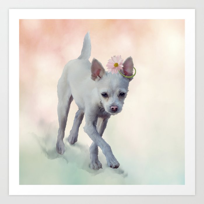 Small White Dog Digital Painting Art Print By Svetlanna Society6