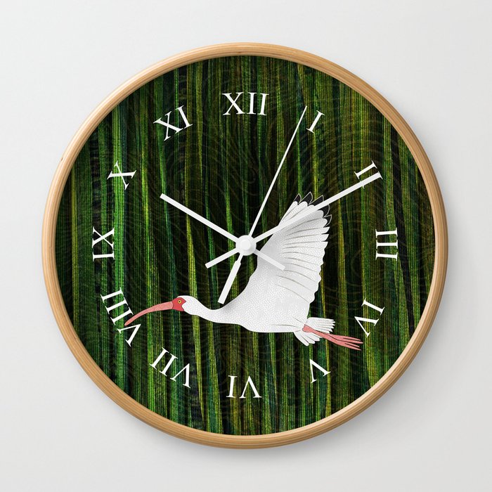 American White Ibis In Flight Wall Clock