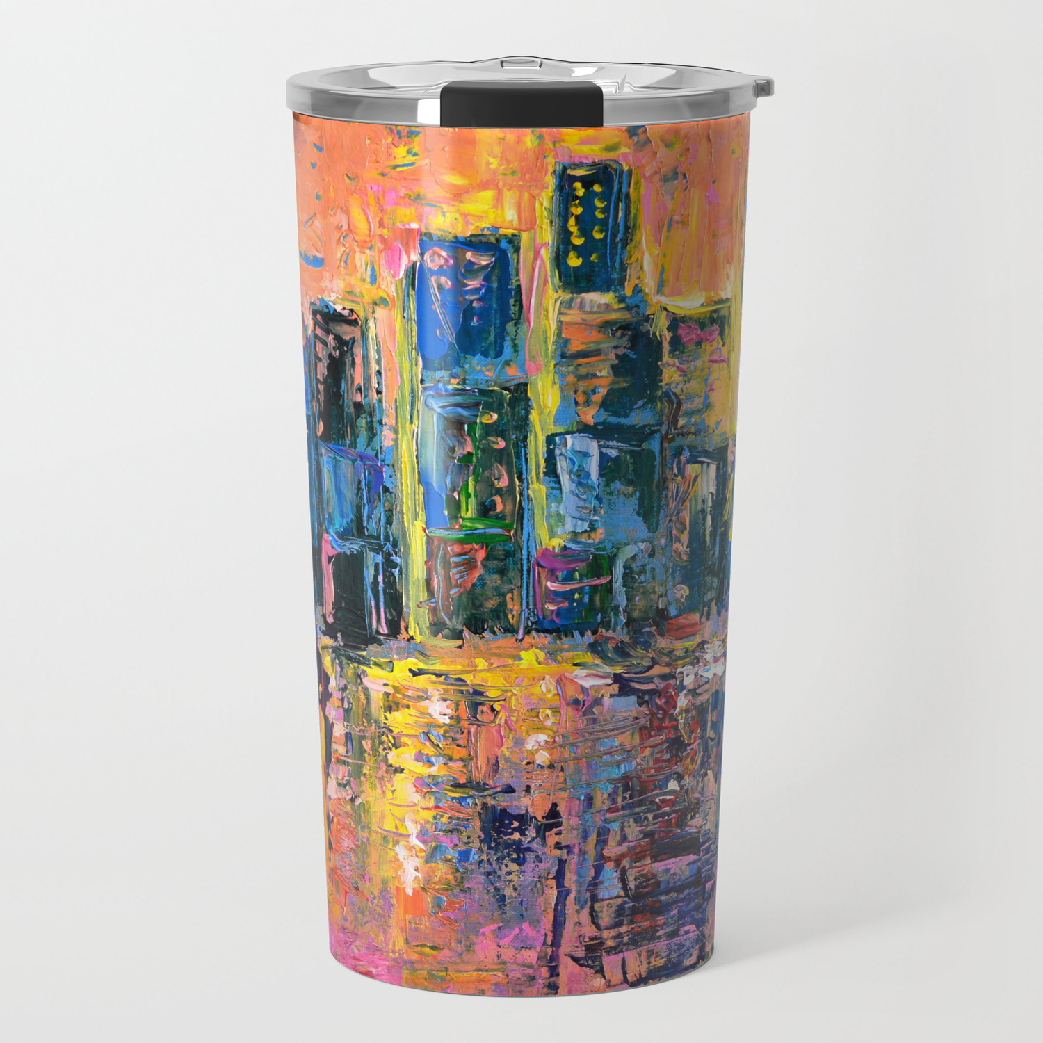 Pink Sky Abstract Painting New York City Skyline At Sunset