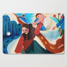 Lady and Flowers Painting Drawing Composition Cutting Board