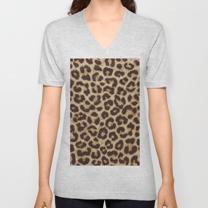 Leopard Print V Neck T Shirt