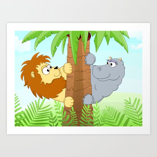 Hiding hippo and lion Art Print