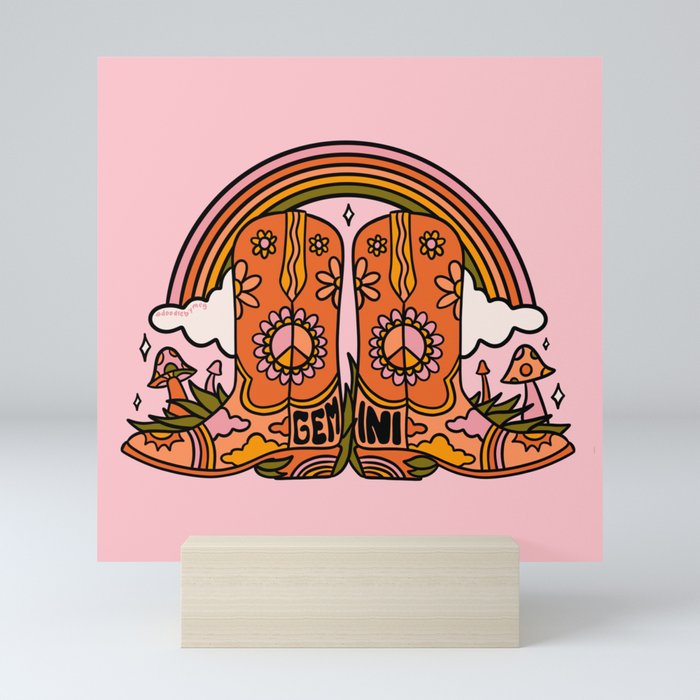 Gemini Cowboy Boots Mini Art Print by Doodle by Meg Society6