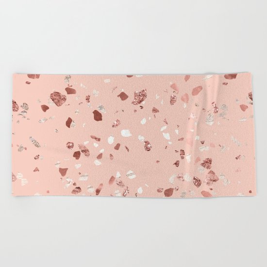 Deep Pink Quartz Gold Terrazzo Beach Towel