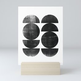 Black and White Mid Century Modern Circles Abstract Mini Art Print