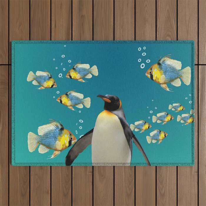 Penguin with tropical fishes Outdoor Rug