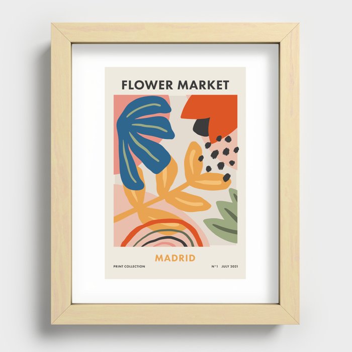 Flower Market Madrid, Abstract Retro Floral Print Recessed Framed Print