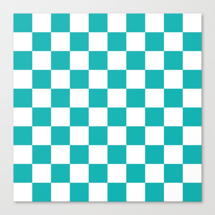 Turquoise Blue Checkerboard Pattern Palm Beach Preppy Canvas Print