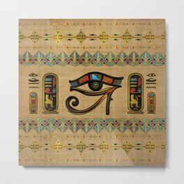 Egyptian Eye of Horus Ornament on papyrus Metal Print | Papirus, Papyrus, Hieroglyph, Ancient, Hieroglyphic, Egyptian, Deities, Mythology, Eyeofhorus, Wedjat 