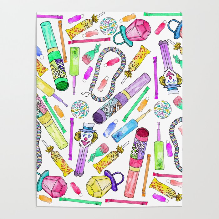 Neon 80's 90's Retro Funny Candy Pattern Poster