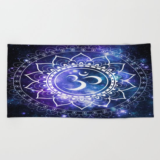Om Mandala: Violet & Teal Galaxy Beach Towel