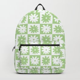 Green And White Checkered Flower Pattern Backpack
