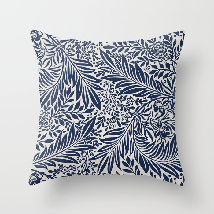 William Morris Vintage Blue Leaves Ornament Pattern Victorian Floral Pattern Throw Pillow