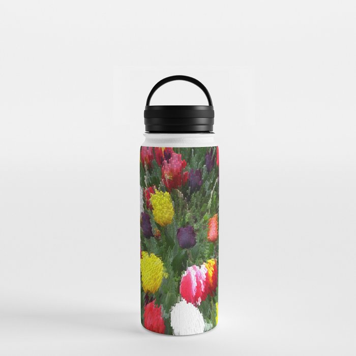Colorful tulip garden pixel art Water Bottle
