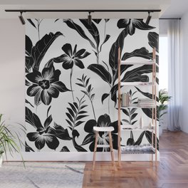 Black & White Tropical Flower Art Pattern Print Wall Mural