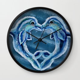 Kissing Dolphins Blue Agate  Wall Clock