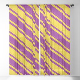 [ Thumbnail: Yellow and Purple Colored Stripes/Lines Pattern Sheer Curtain ]