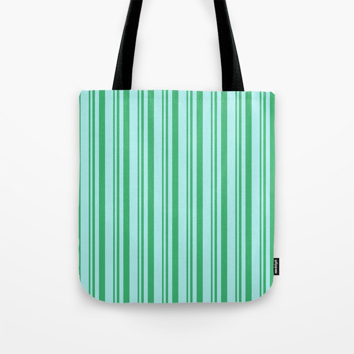 Sea Green and Turquoise Colored Lined/Striped Pattern Tote Bag