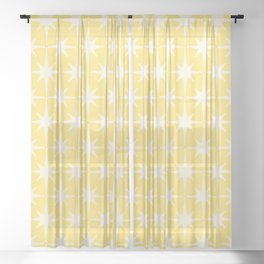 Midcentury Modern Atomic Starburst Pattern in Soft Yellow Sheer Curtain
