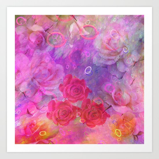 Dream Roses in soft pink, purple and orange Art Print