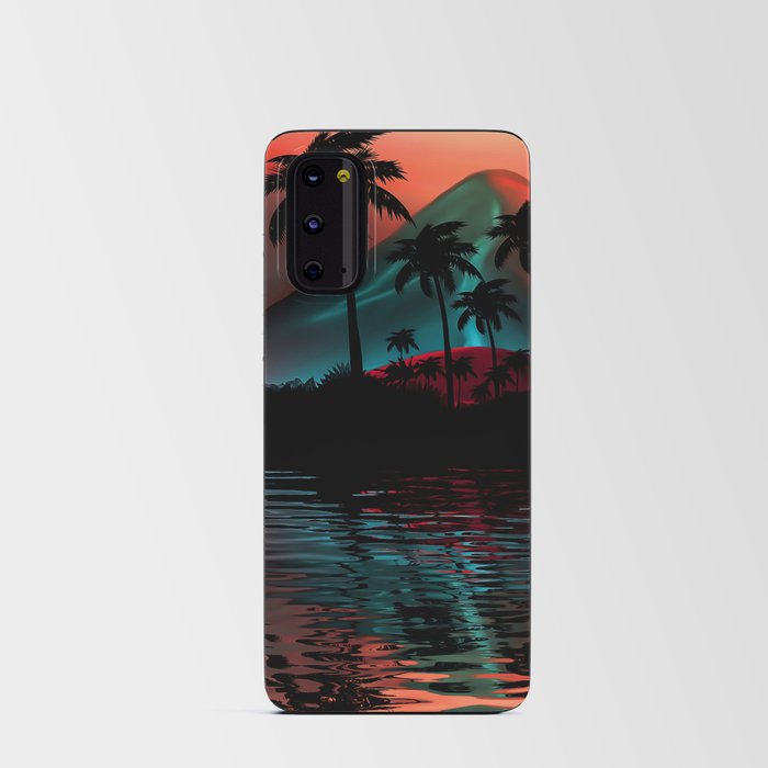 Neon landscape: Pink neon tropical beach Android Card Case