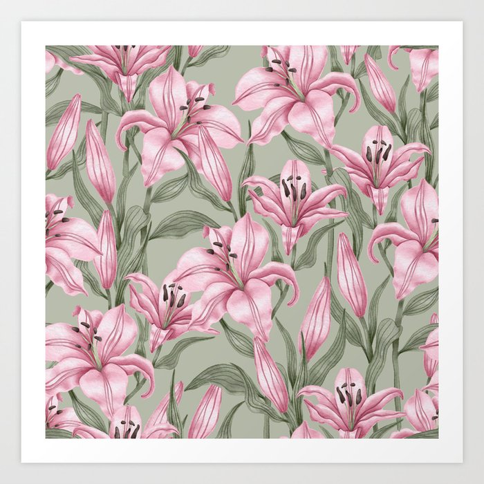 Lily Flower Pattern 04 Art Print