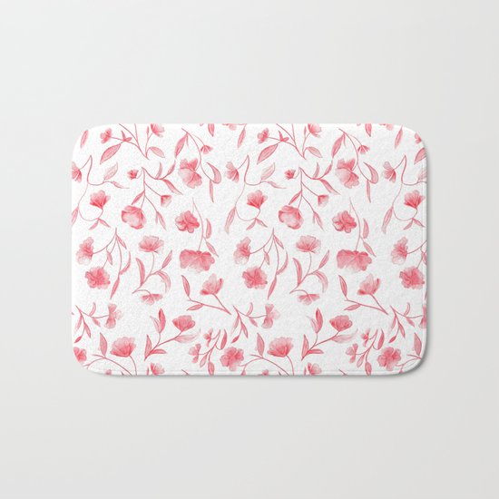 Red Watercolor Floral Pattern Bath Mat