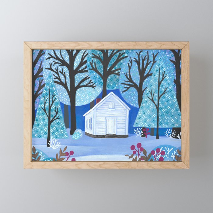 Schoolhouse in the Snow Framed Mini Art Print