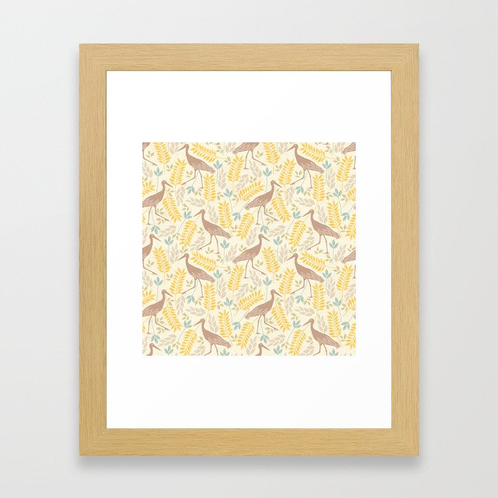 Vintage pastel brown yellow bohemian bird flowers Framed Art Print