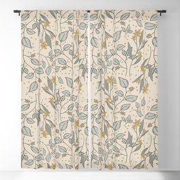 Yellow flower dots pattern on tan background Blackout Curtain