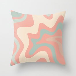 Retro Liquid Swirl Abstract Square Pattern in Pastel Blush Mint Throw Pillow