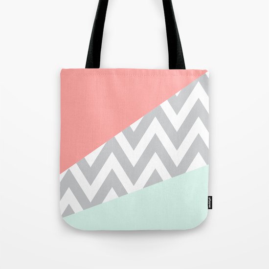 Original Mint & Coral Chevron Block Tote Bag