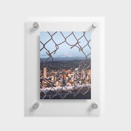 Portland Oregon and Mount Hood Through the Fence Floating Acrylic Print