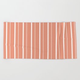 [ Thumbnail: Dark Salmon and White Colored Pattern of Stripes Beach Towel ]