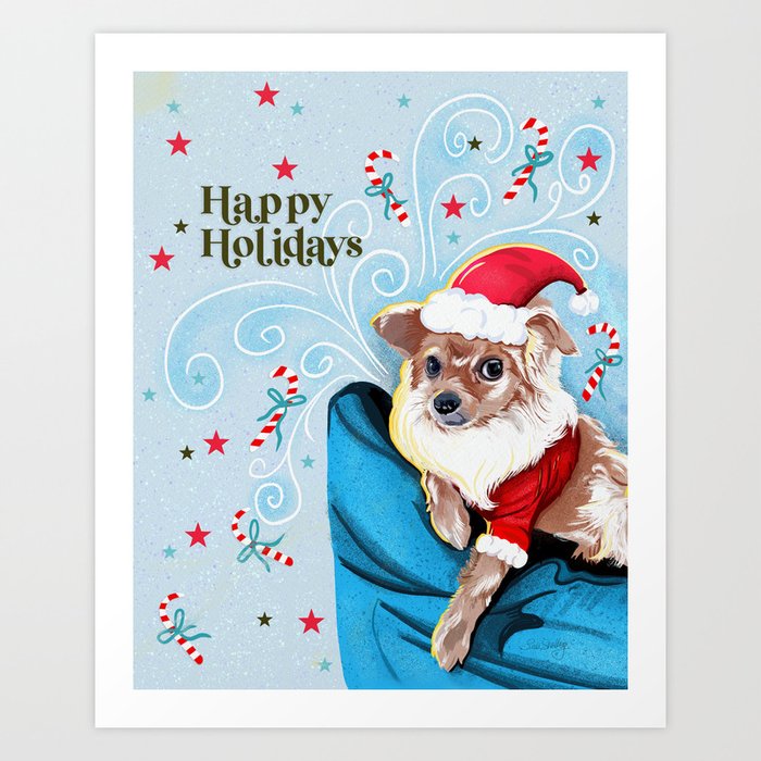 Christmas Santa Dog Art Print