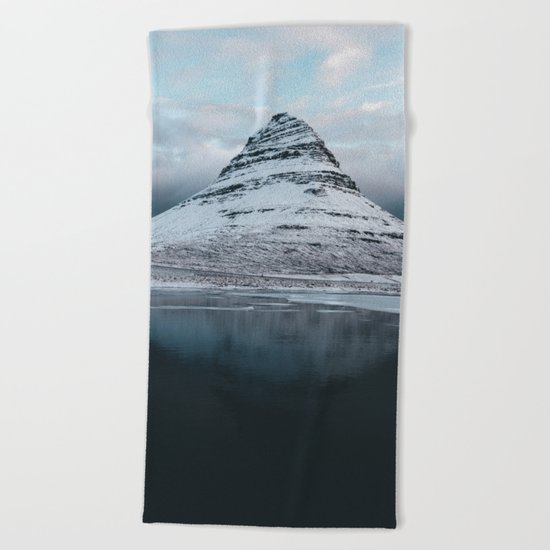 Iceland Mountain Reflection - Landscape Photography Beach Towel