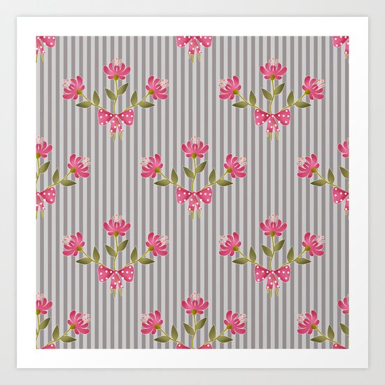 Flower bouquet on a gray striped background. Art Print