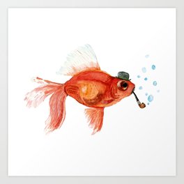 Goldfish with pipe and hat Art Print